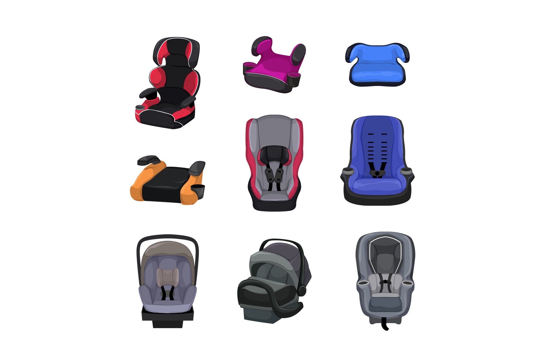 baby car seat set cartoon vector illustration (2228533) Icons