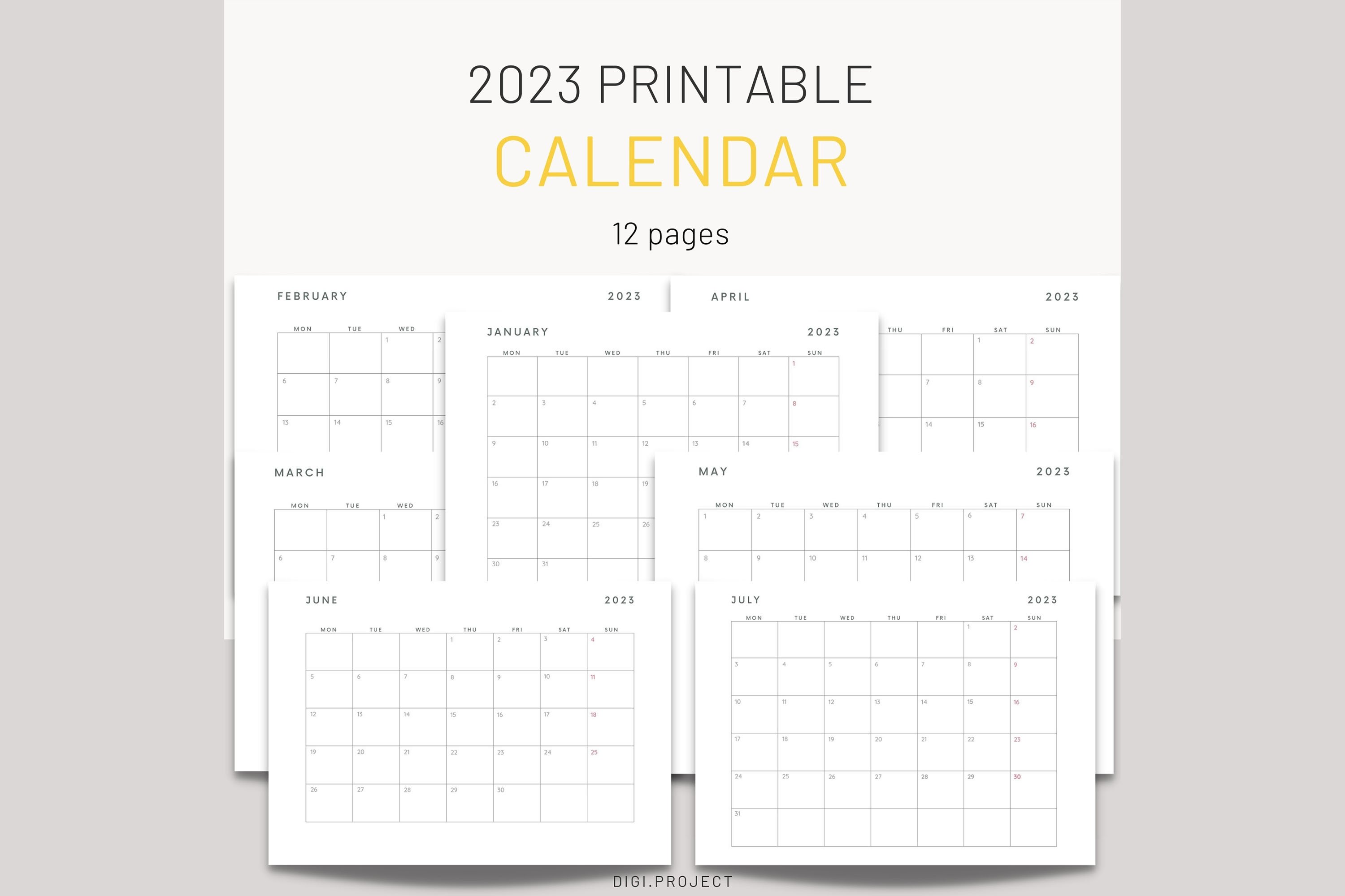 Monthly calendar 2023, Simple Calendar Monday start