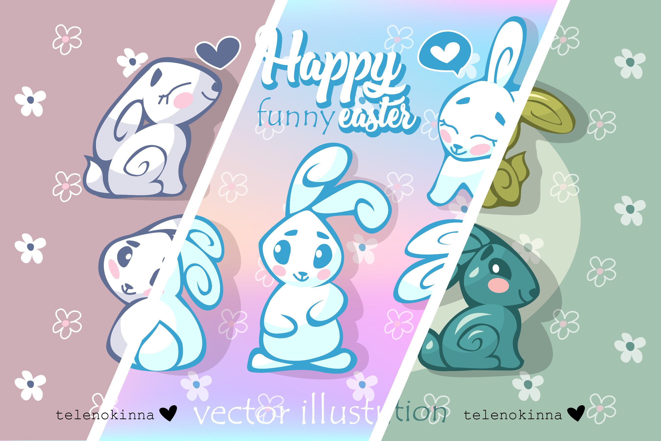 Cartoon Funny Easter Bunnies Vector Illustration 1852898