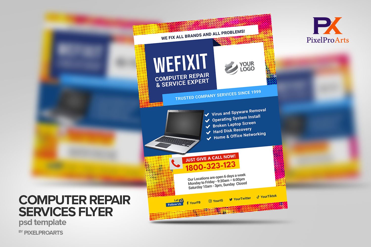 Computer Repair Flyer Template (1982029), image size:1500x1000
