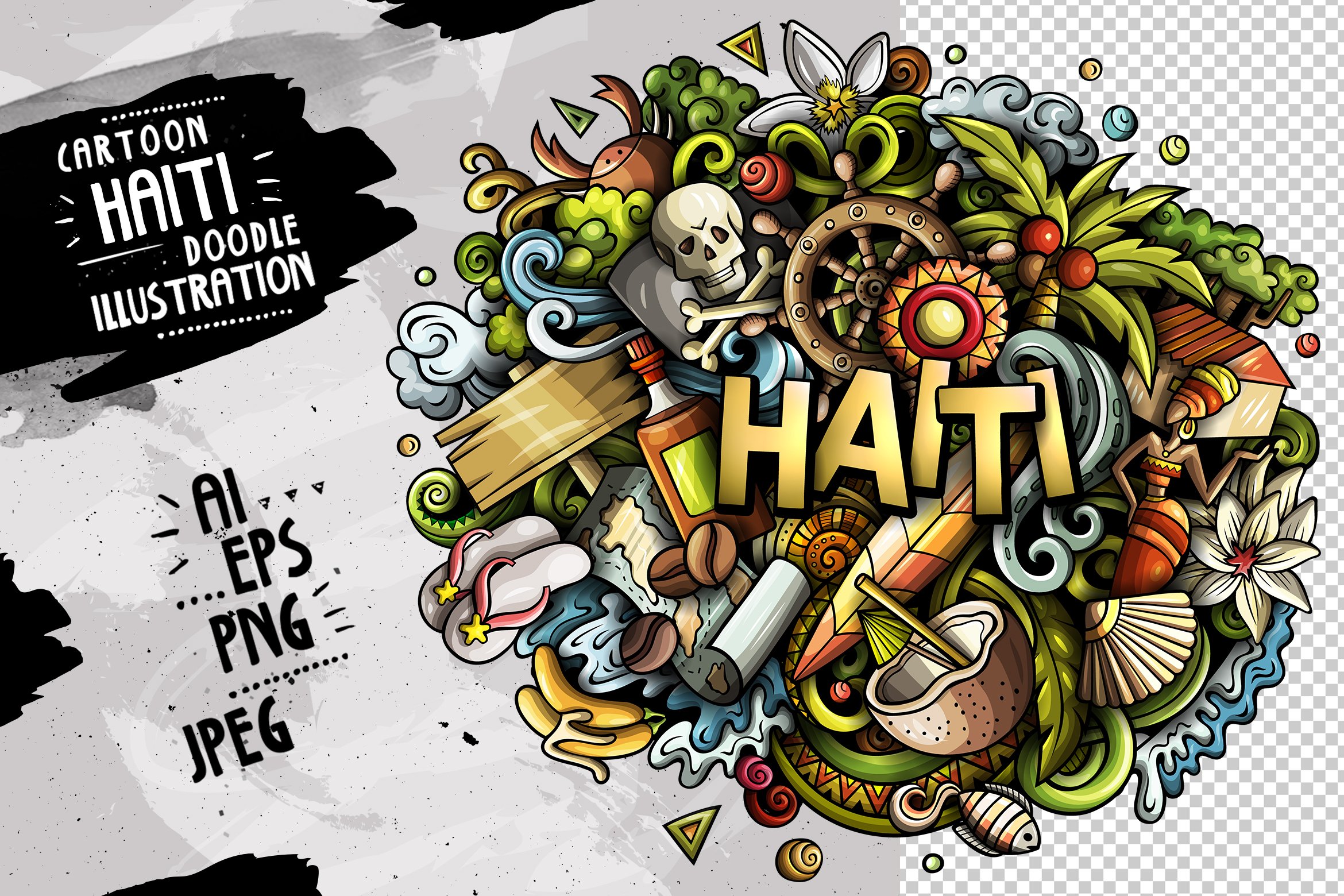 HAITI Cartoon Design | Doodle Word Vector Illustration | PNG