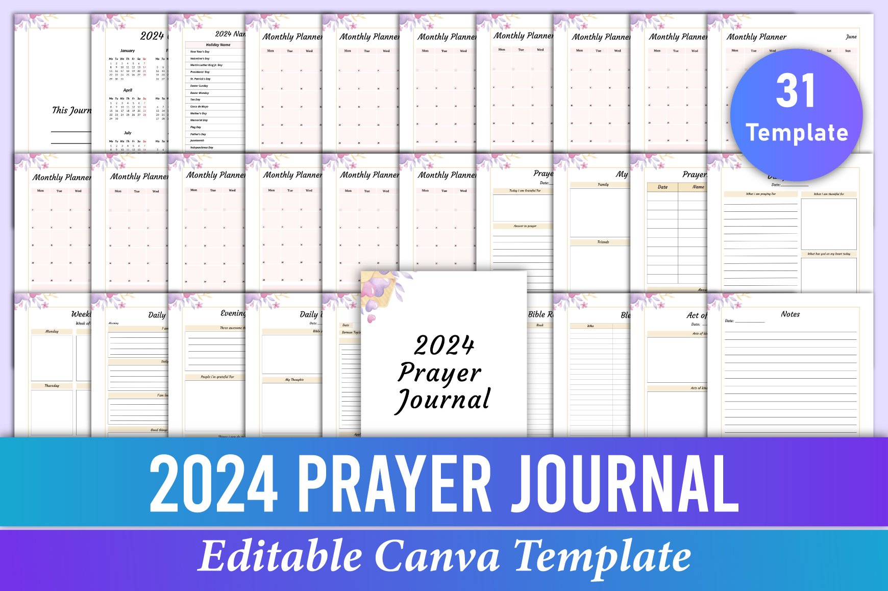 Editable 2024 Prayer Journal Canva Kdp Interior
