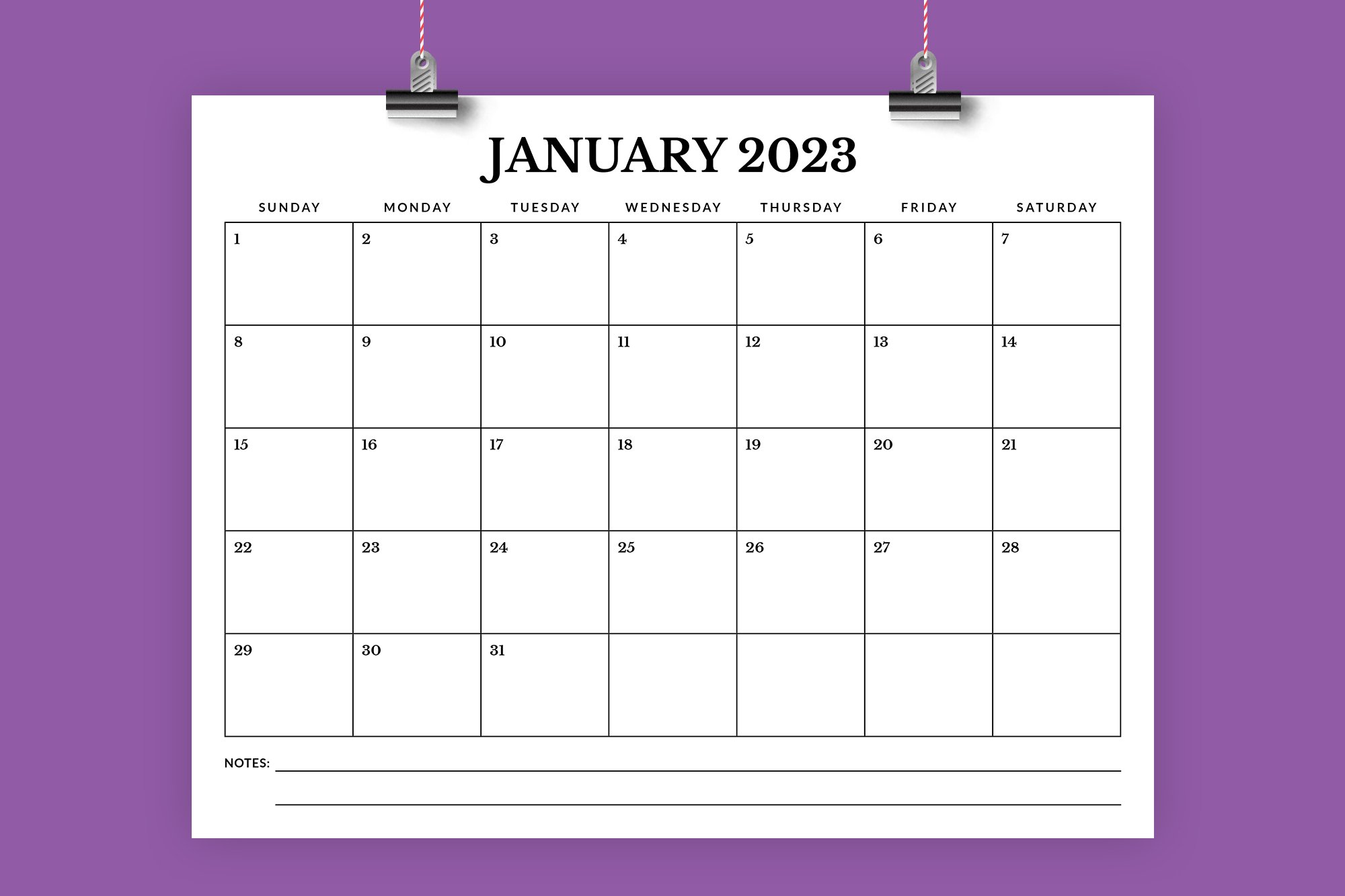 2023 8.5 X 11 Inch Calendar Template
