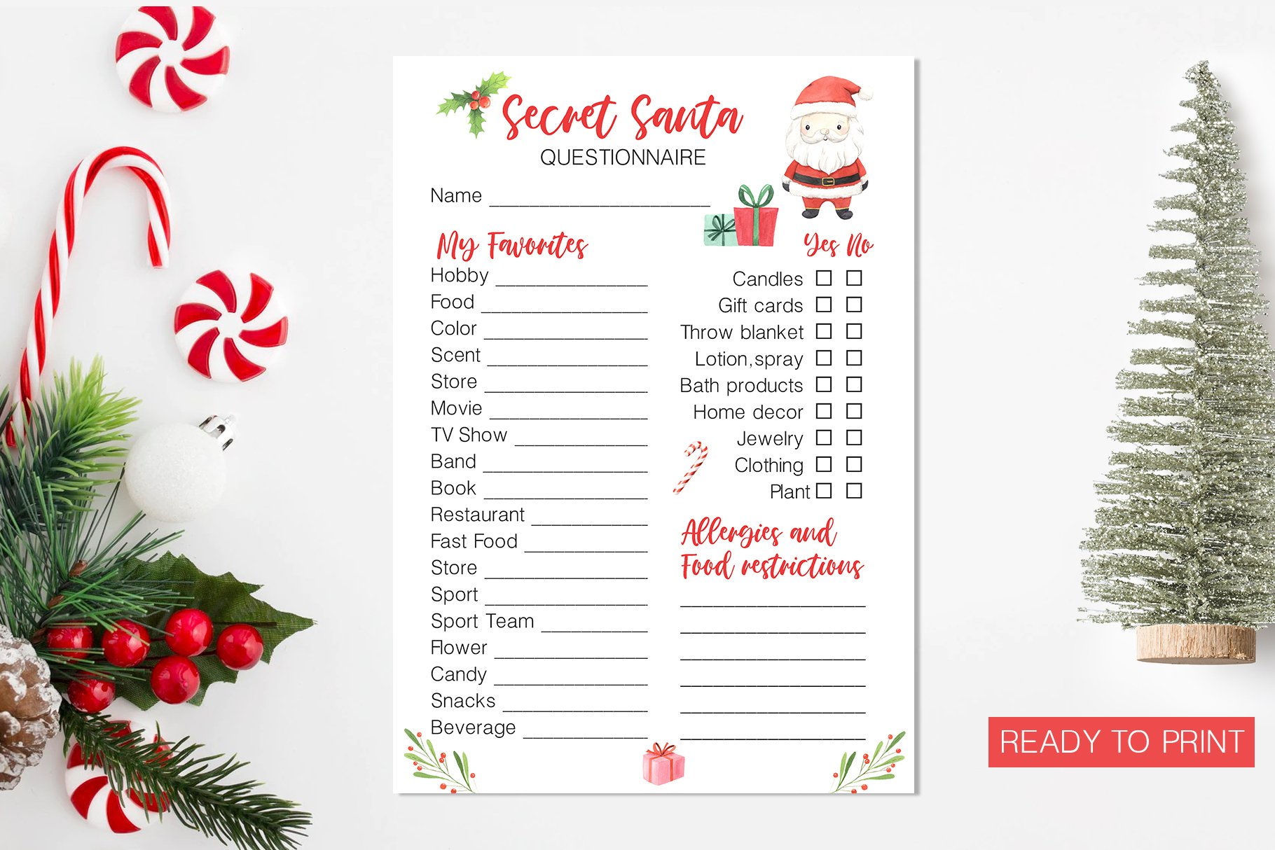Secret Santa Forms Printable