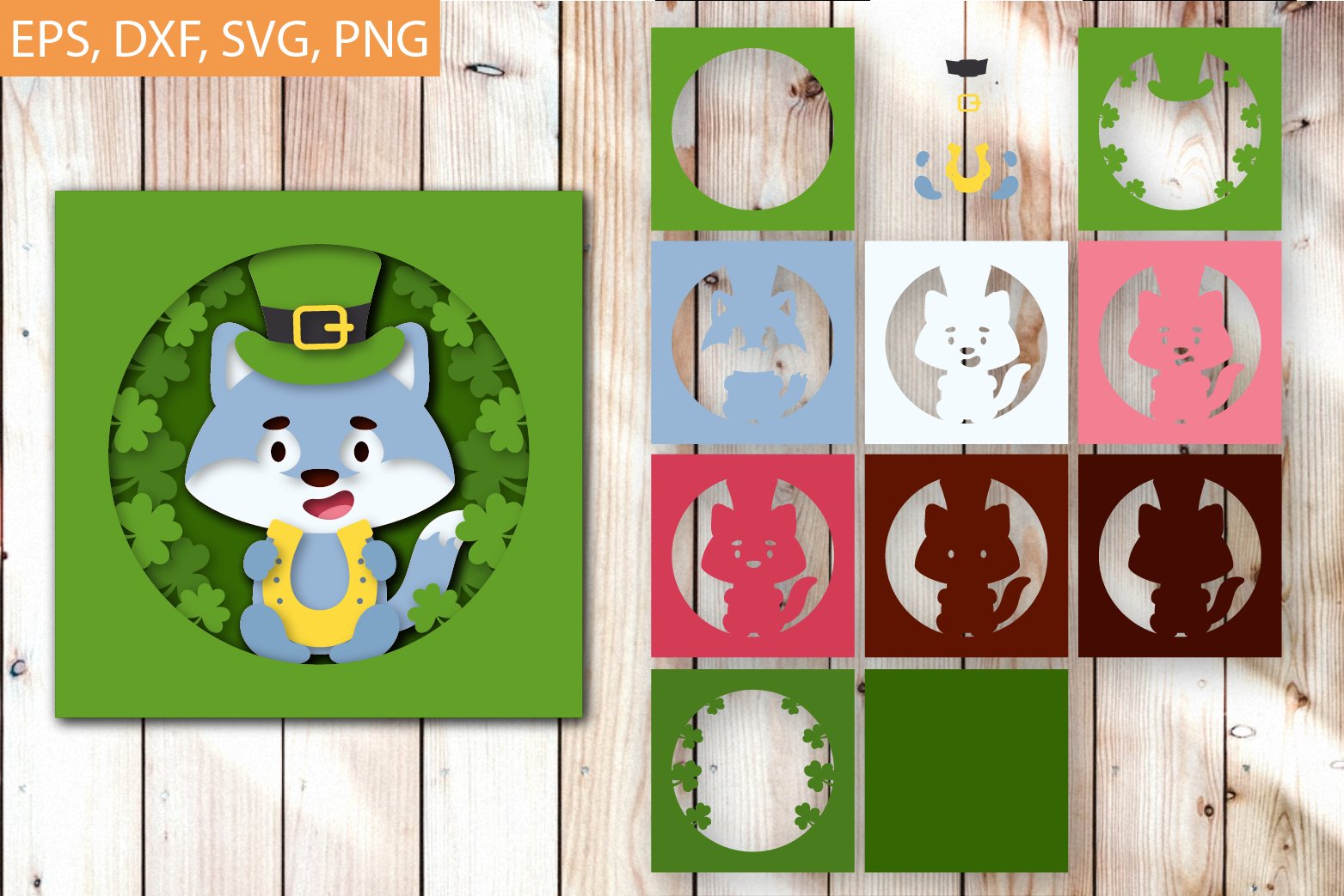 Wolf St. Patrick's Day 3D Layered Papercut Files SVG (1797752) | 3D ...