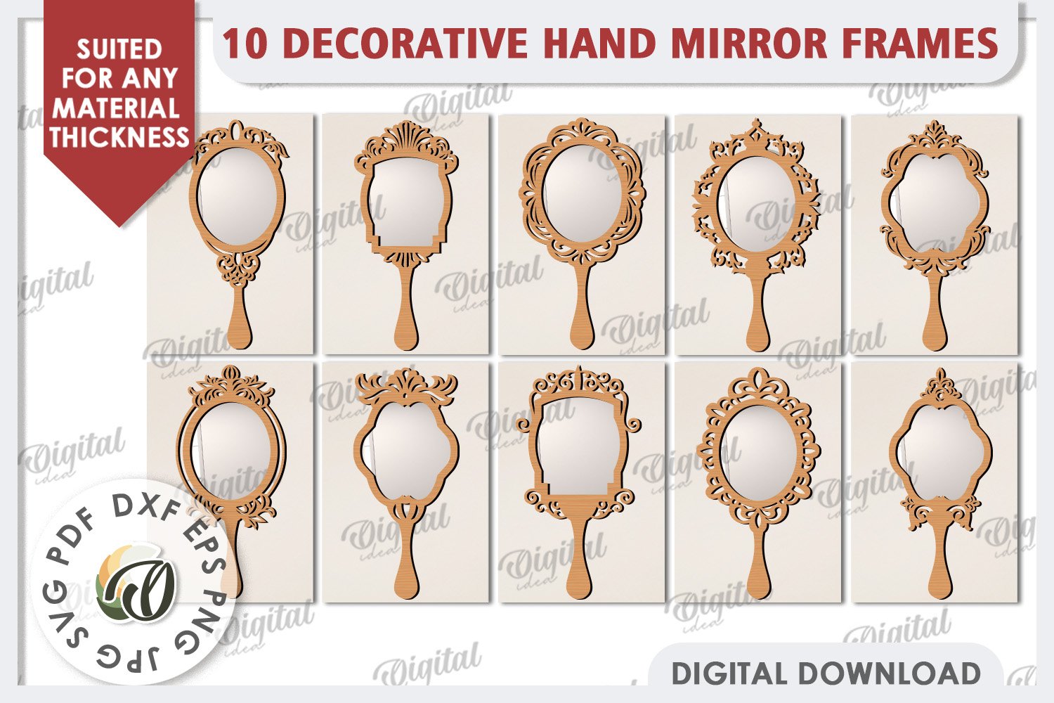 DIY Hand Mirror Bundle – Set of 6 Design with Acrylic Glass – CRAFTER60®, image size:1500x1000