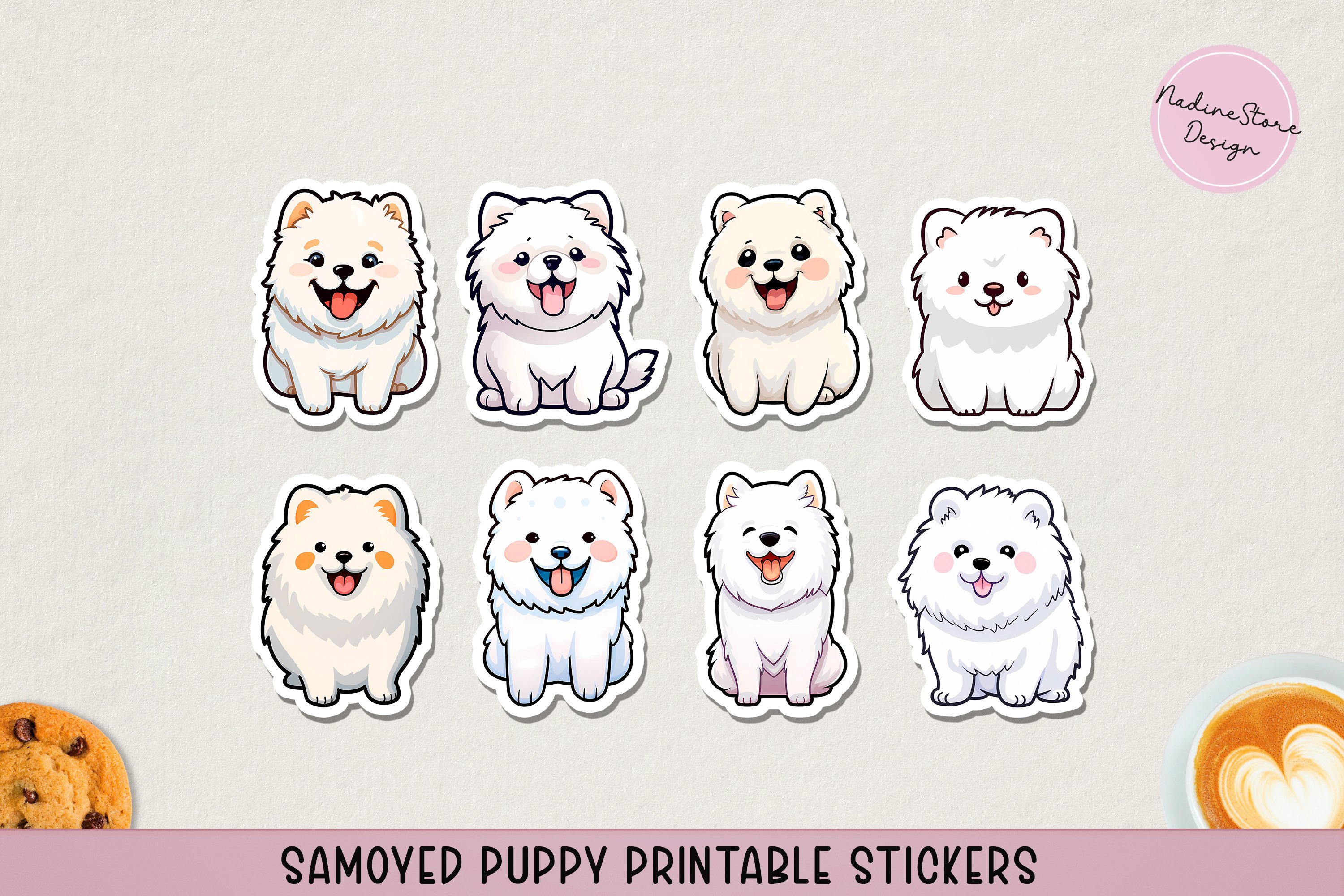Cute samoyed puppy printable PNG,