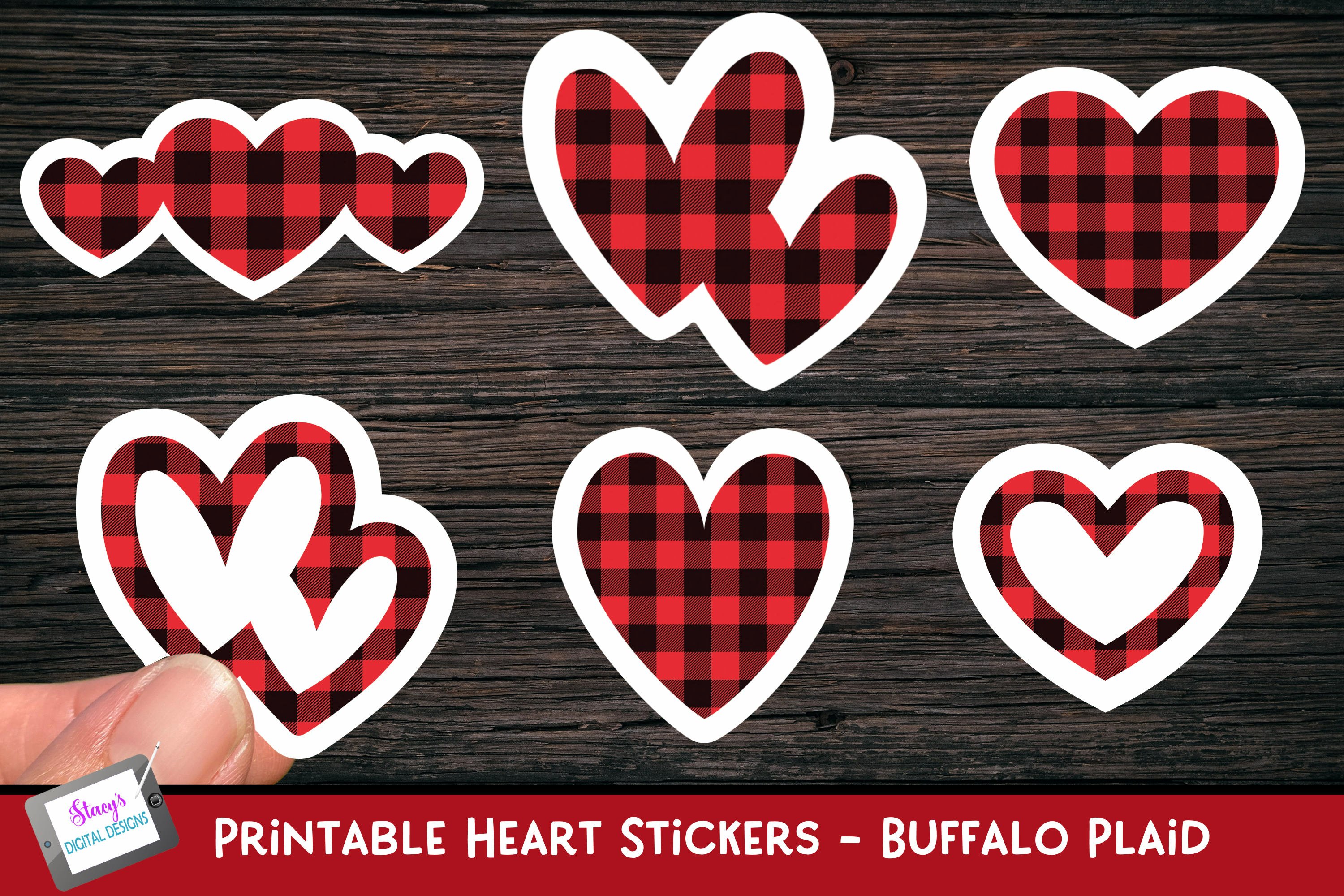 Printable Heart Stickers Buffalo Plaid Valentine Stickers
