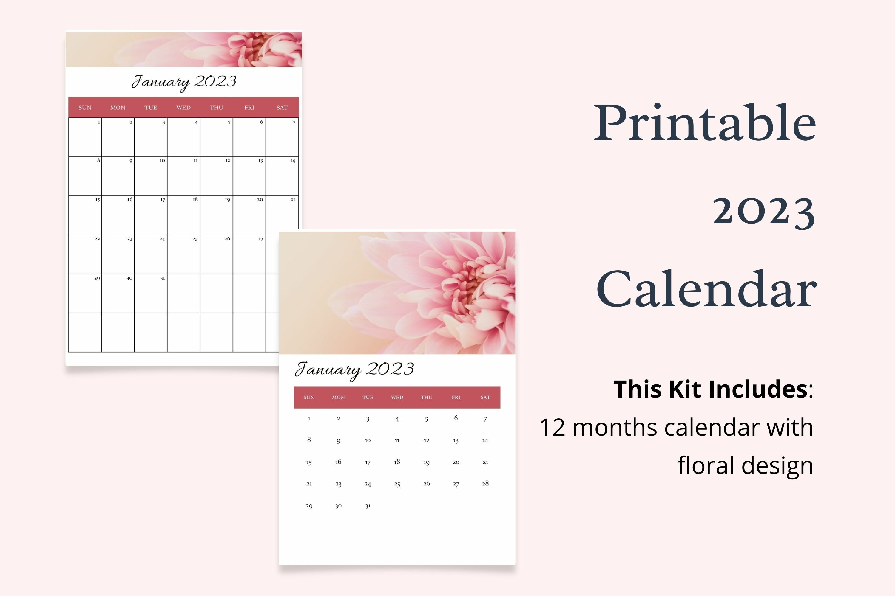 Printable monthly calendar 2023