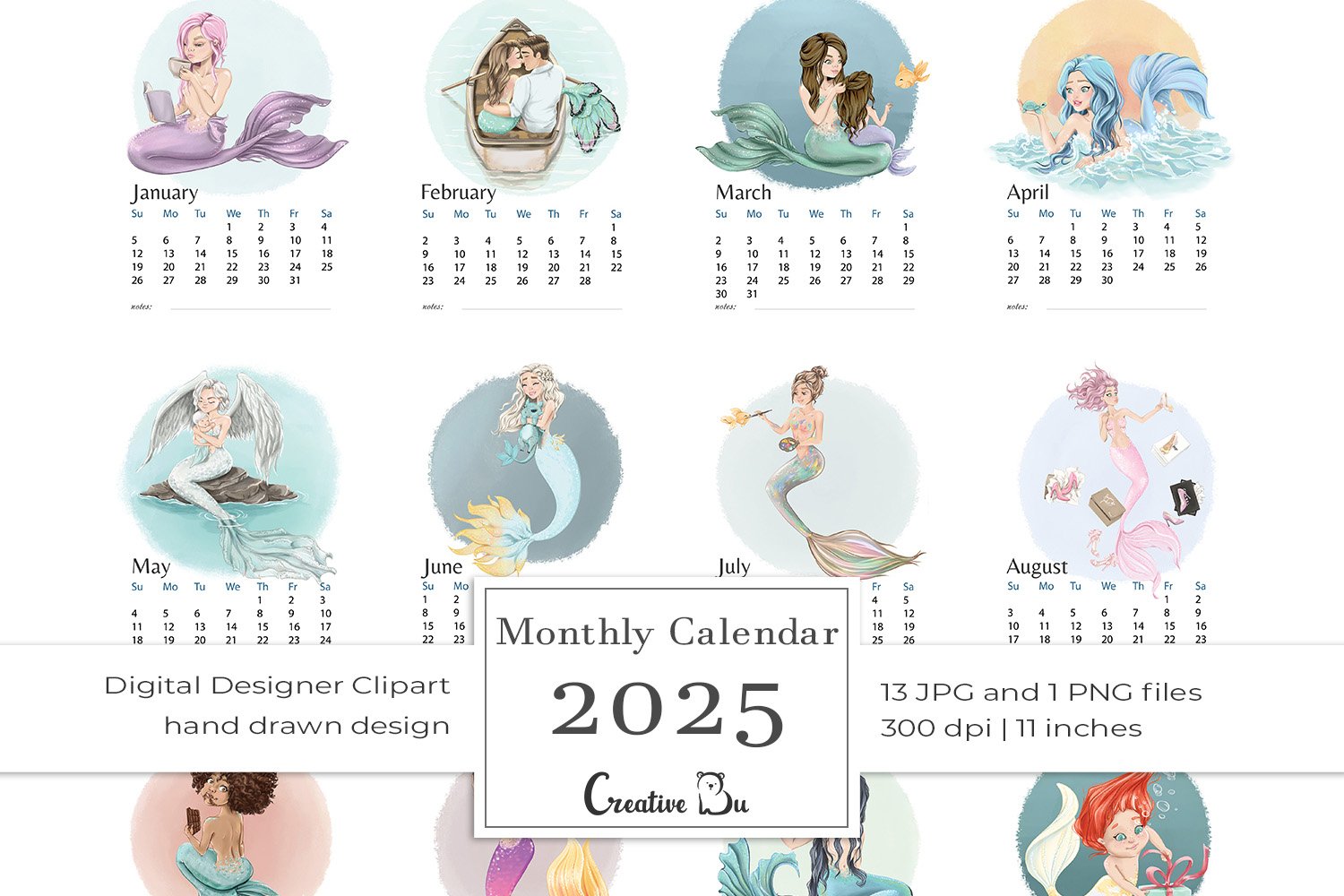 printable-calendar-2025-mermaid-monthly-pages-desk-planner