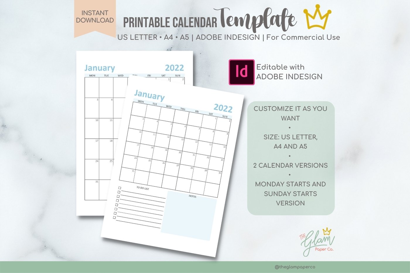 Calendar InDesign Template, planner template (1611638)