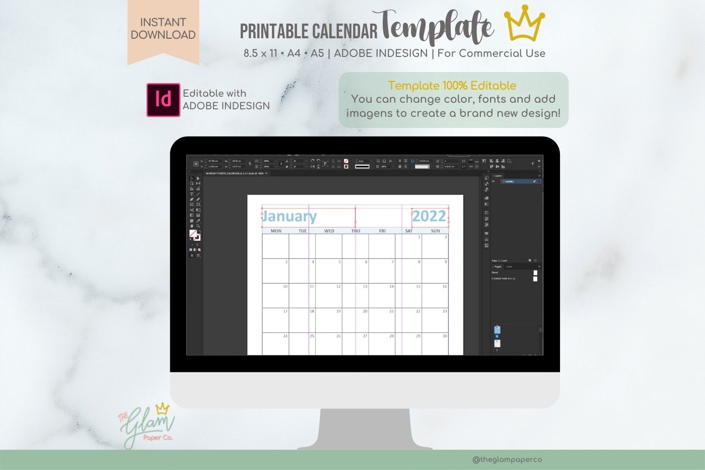 Calendar InDesign Template, planner template (1611638)