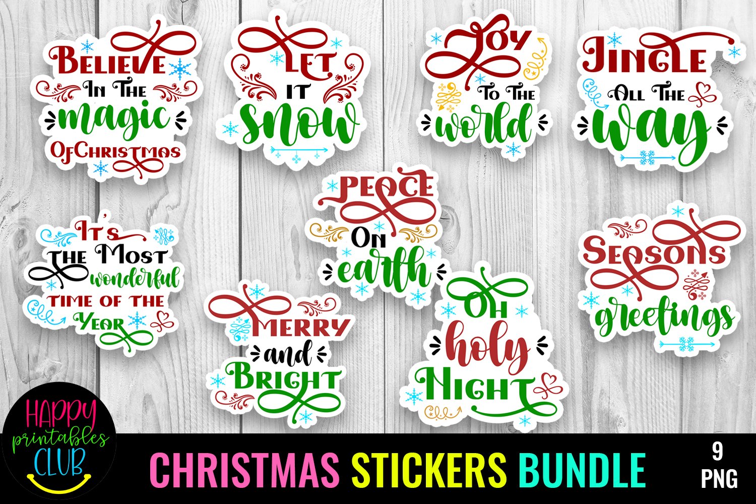 Christmas Stickers Bundle- Printable Christmas Stickers PNG
