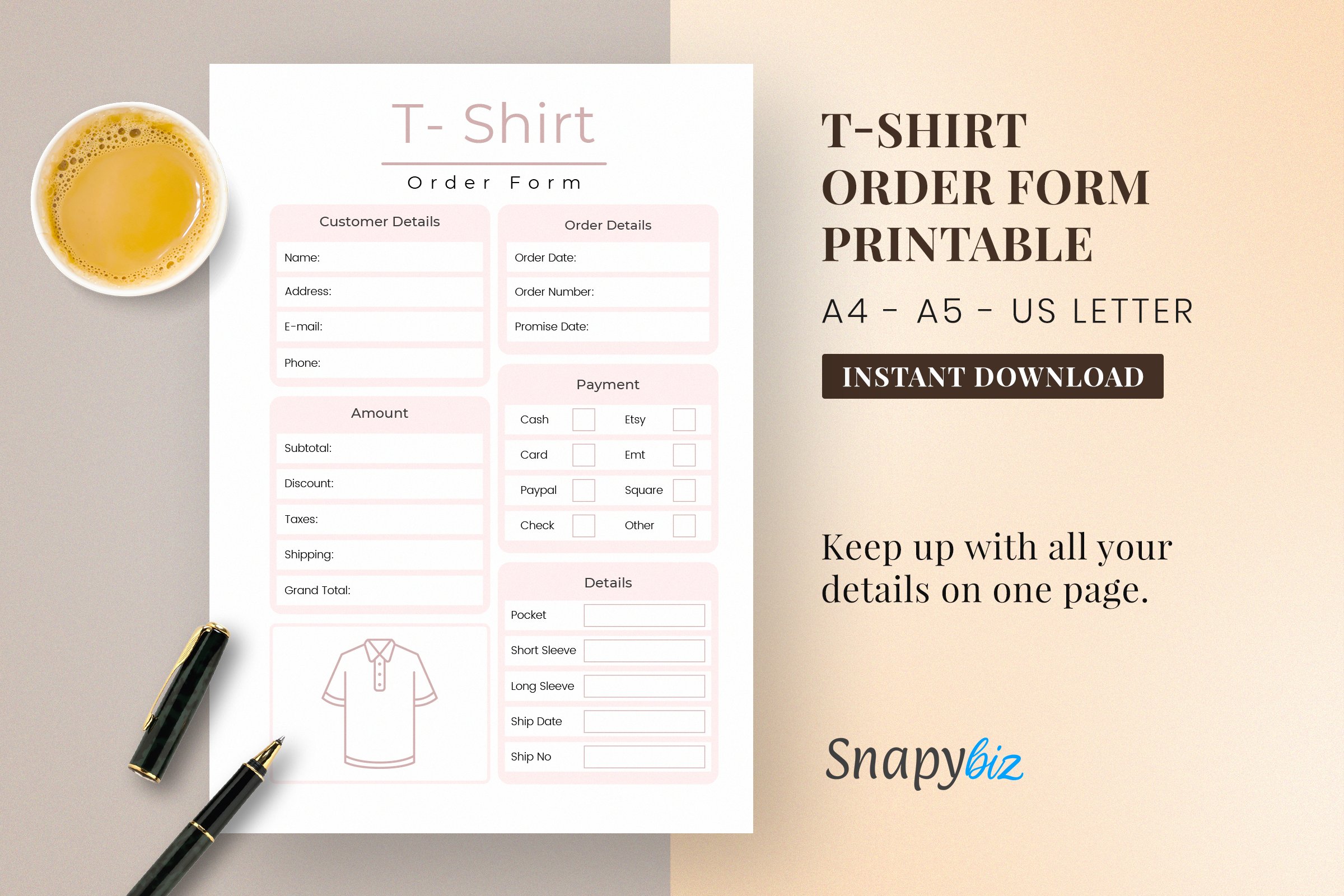 Printable T-Shirt Order Form | Craft Order Form