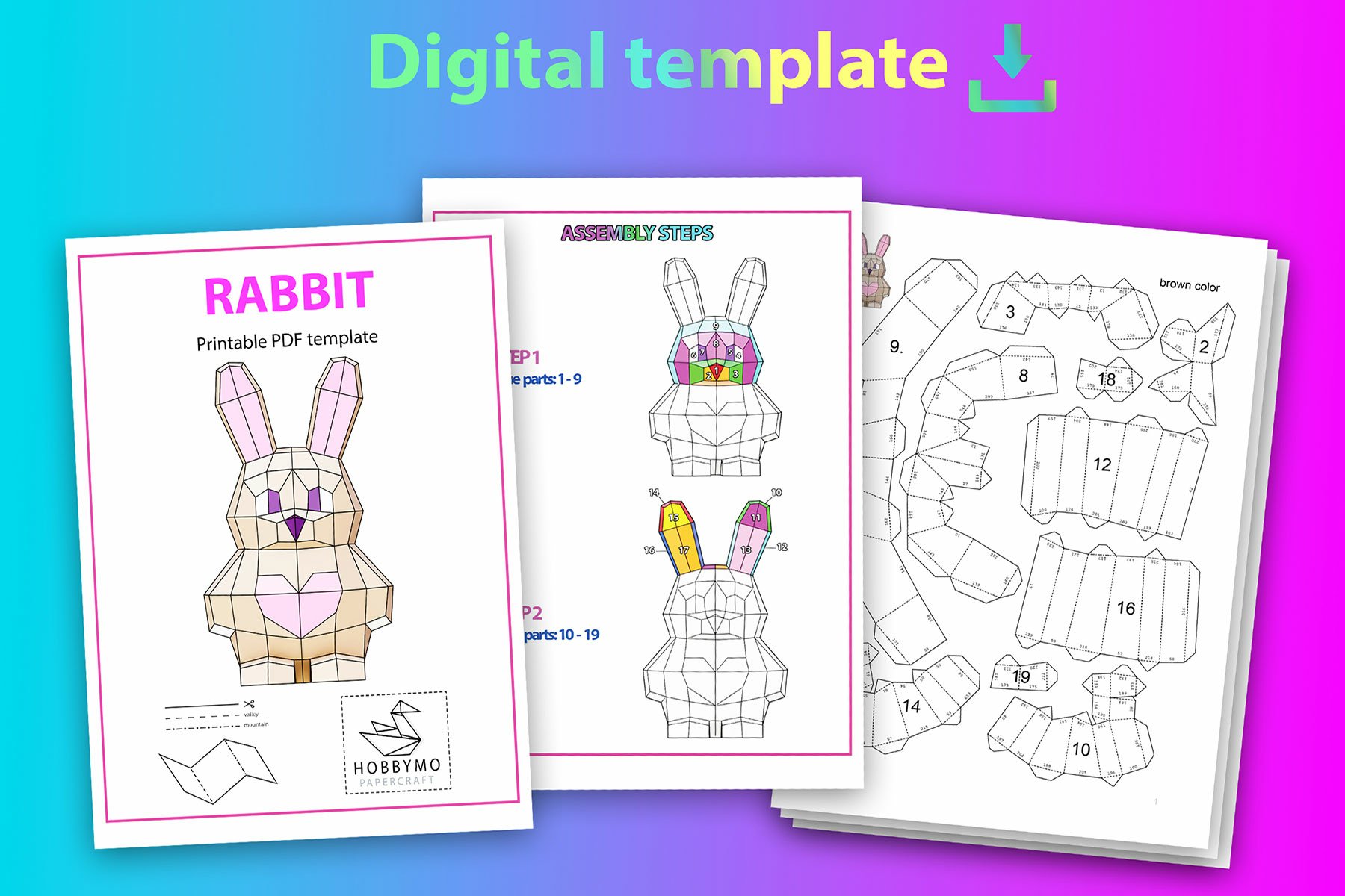 DIY Paper Rabbit 3D Papercraft Printable PDF