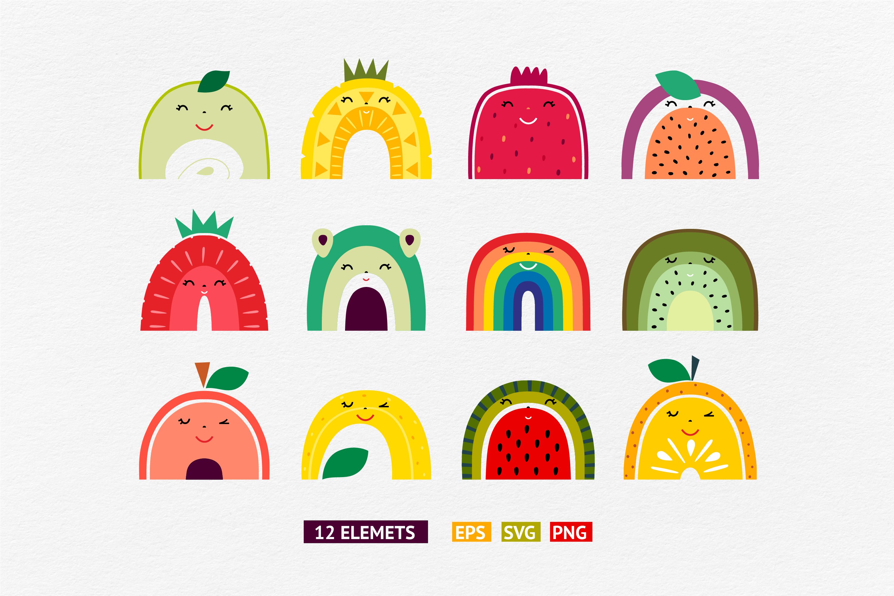 Rainbow fruits clipart. Rainbow svg
