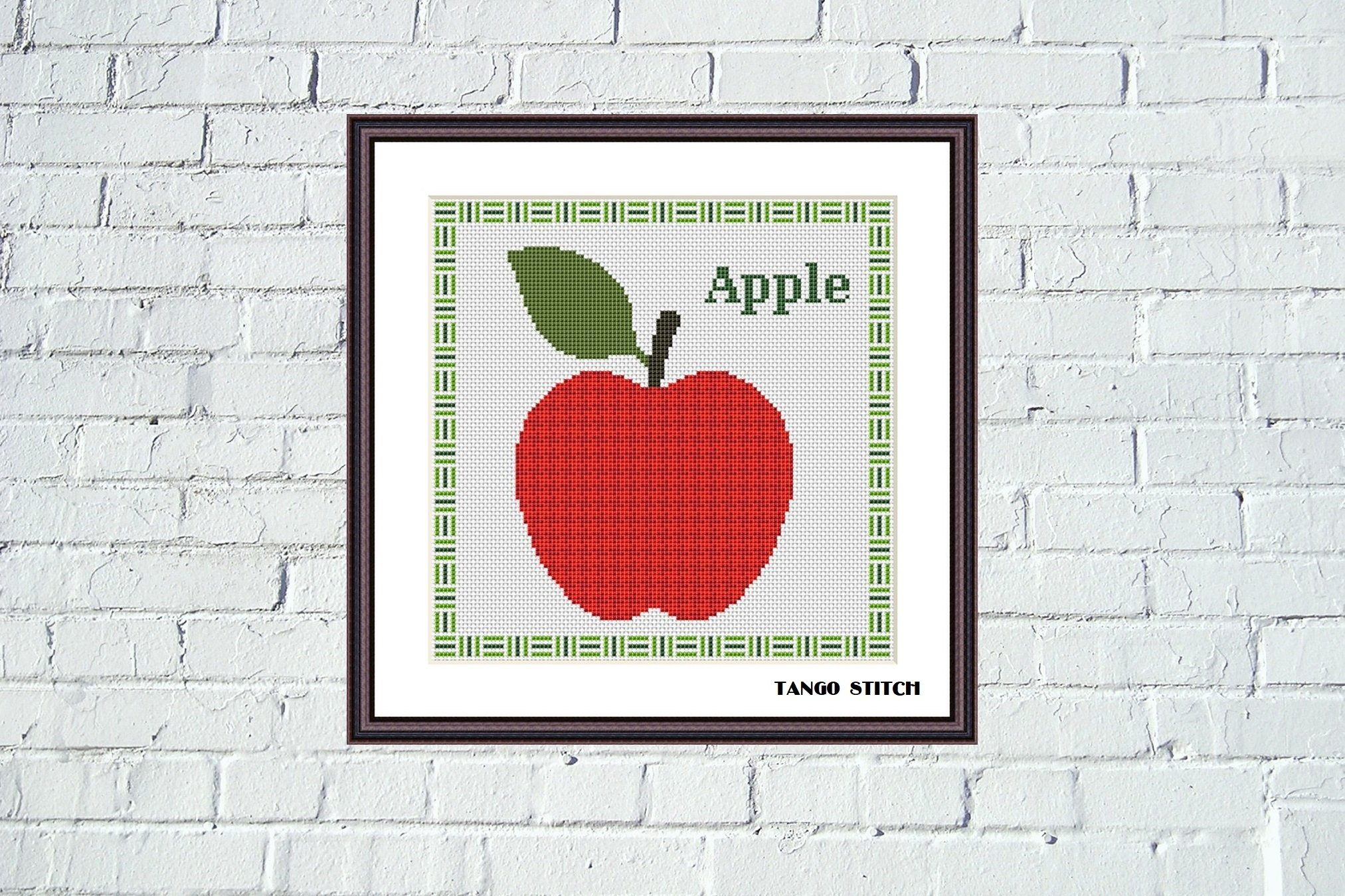 Red apple fruit ornament cross stitch hand embroidery
