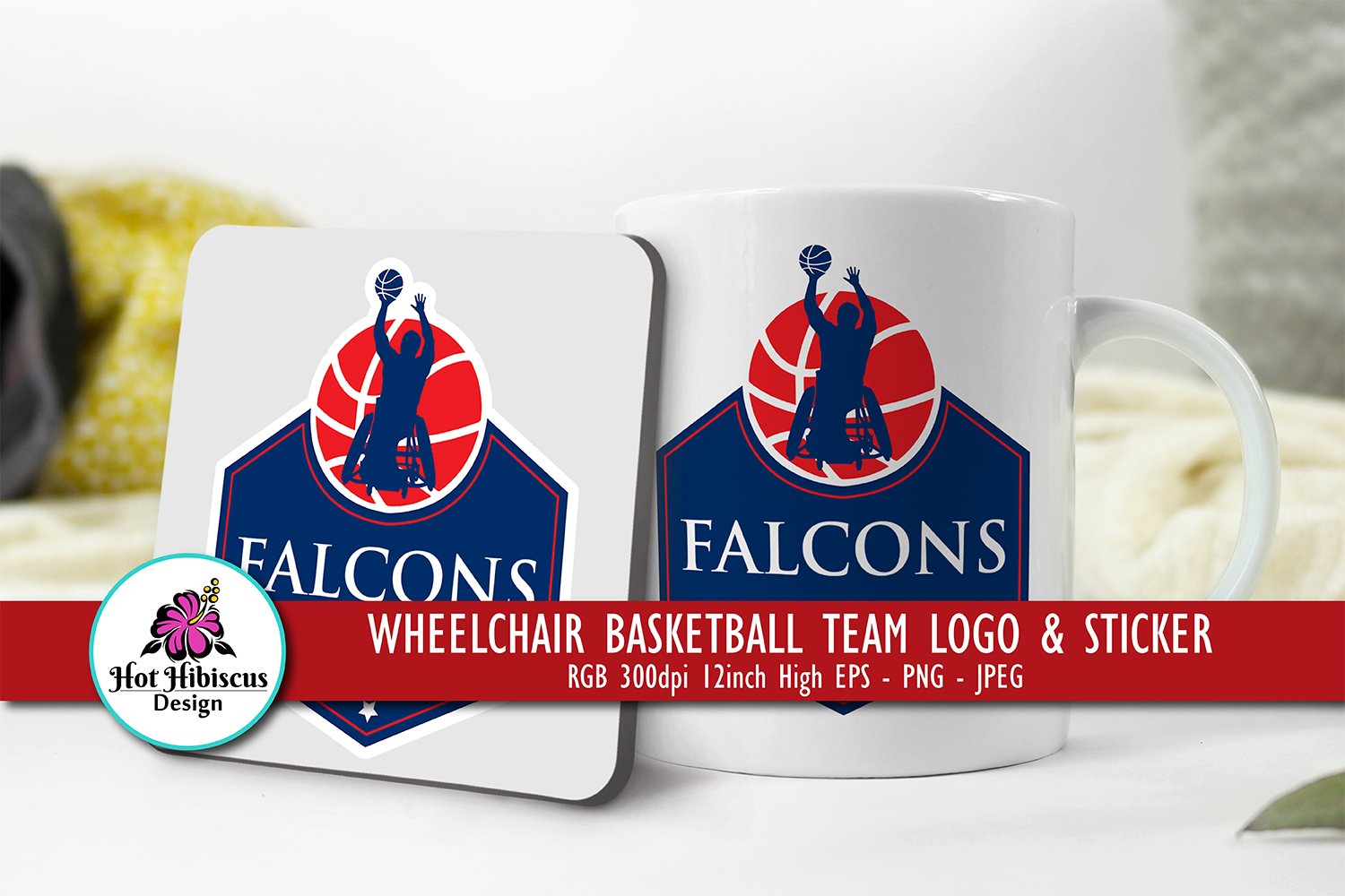 Wheelchair Basketball Team Logo Design in Red White and Blue (1388637) Logos Design Bundles