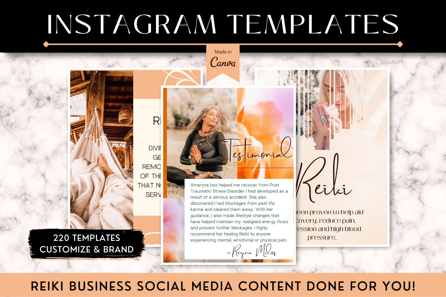 Reiki Instagram Canva Templates Post, Stories, Highlights