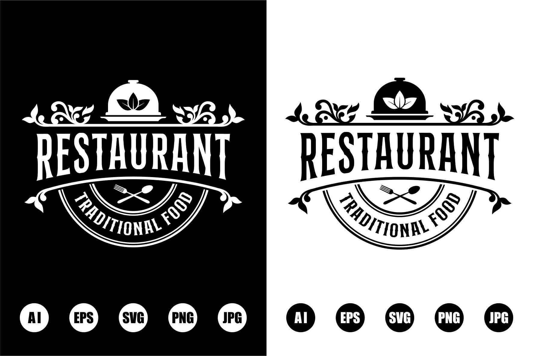 Restaurant traditional food design logo, vintage style, image size:1772x1182