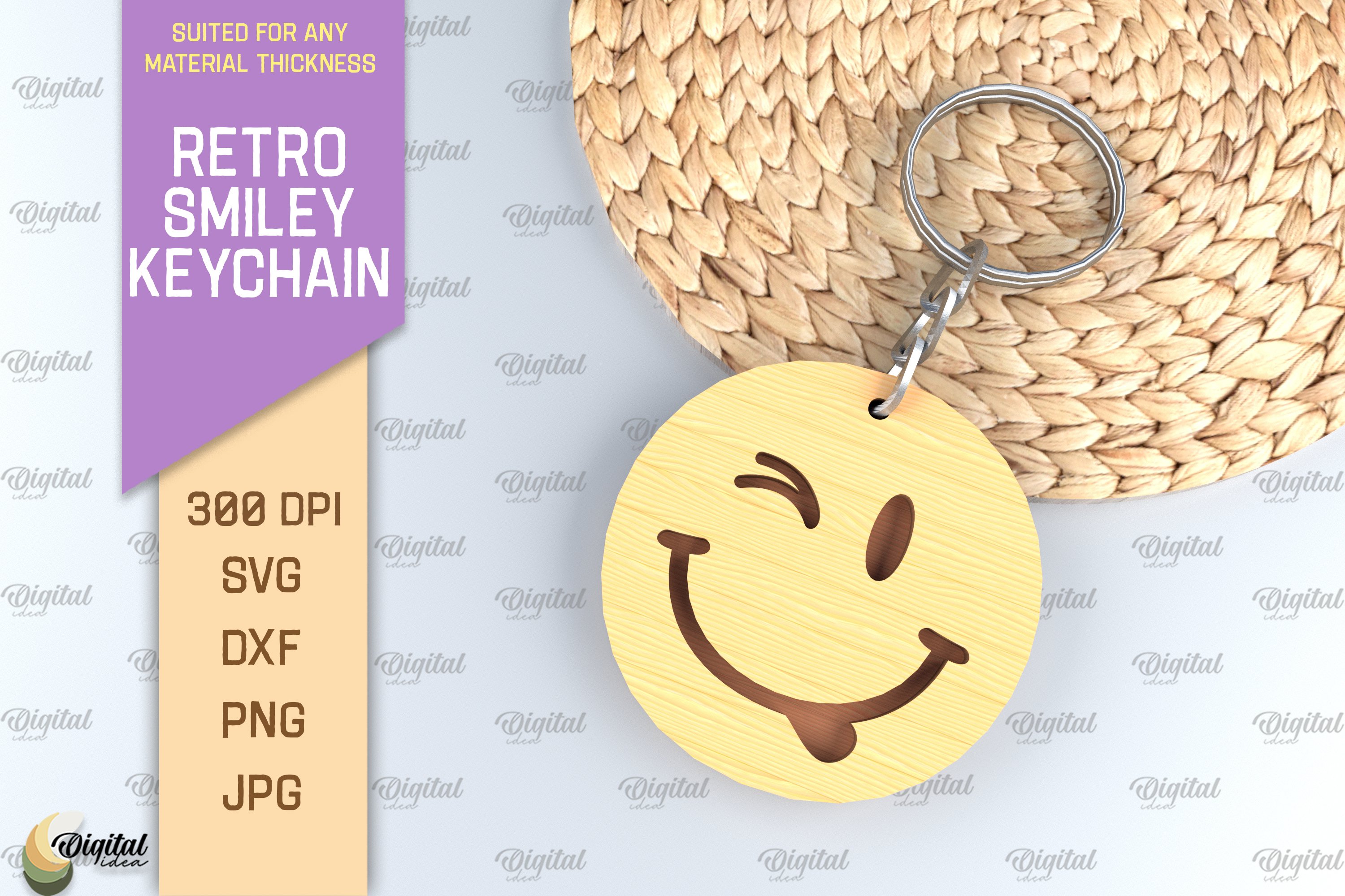 Retro Smiley Keychain Laser Cut. Smiley Face (3199131)