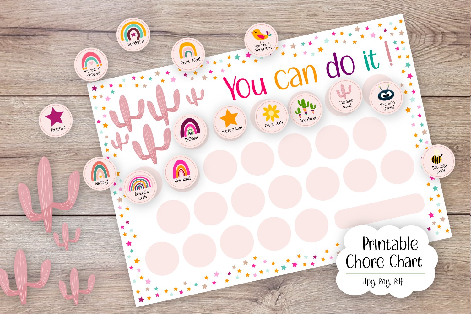 chore-chart-template-printable-reward-chart-pink-cactus for Free Printable Monster Truck Reward Chart Chore Chart Template, Printable Reward, Chart Pink Cactus for Free Printable Monster Truck Reward Chart