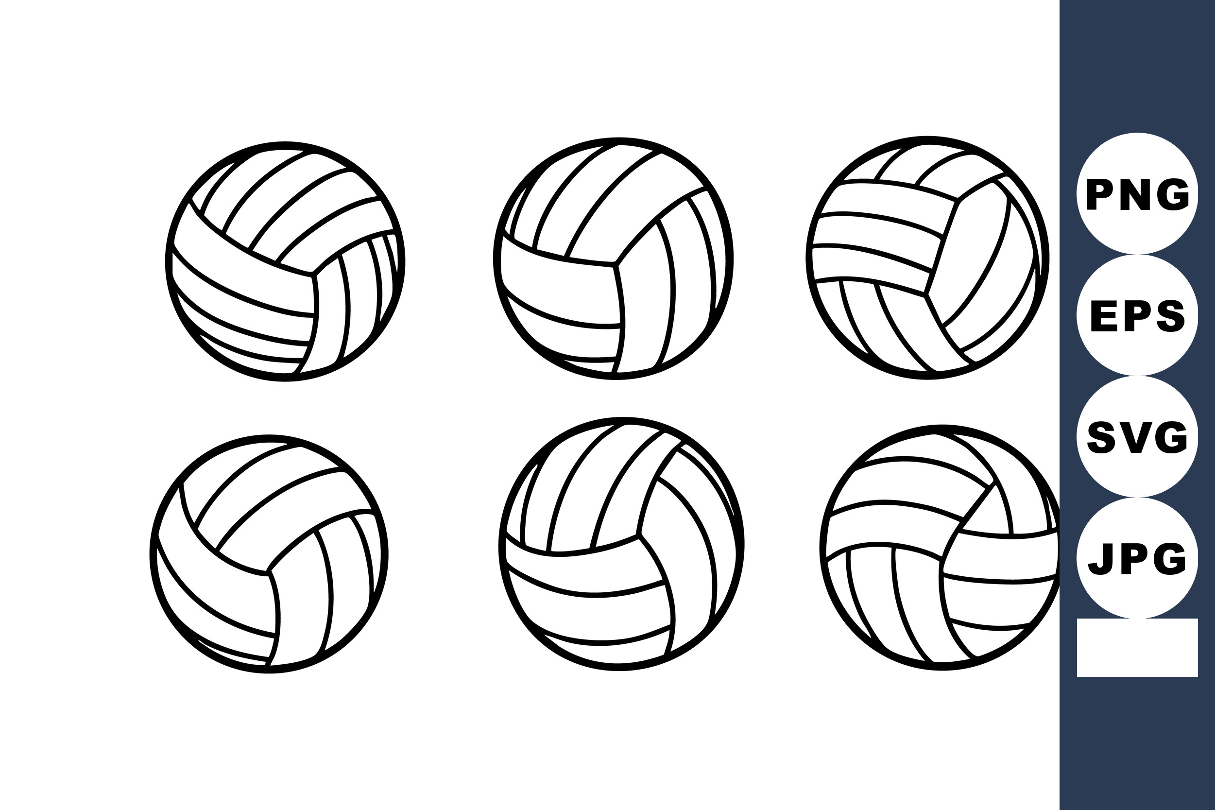 Volleyball balls set simple black and white line art vector, image size:2501x1667