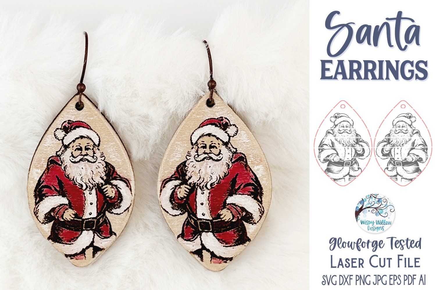Santa Claus Earrings SVG for Glowforge Laser Cutter, image size:1500x1000
