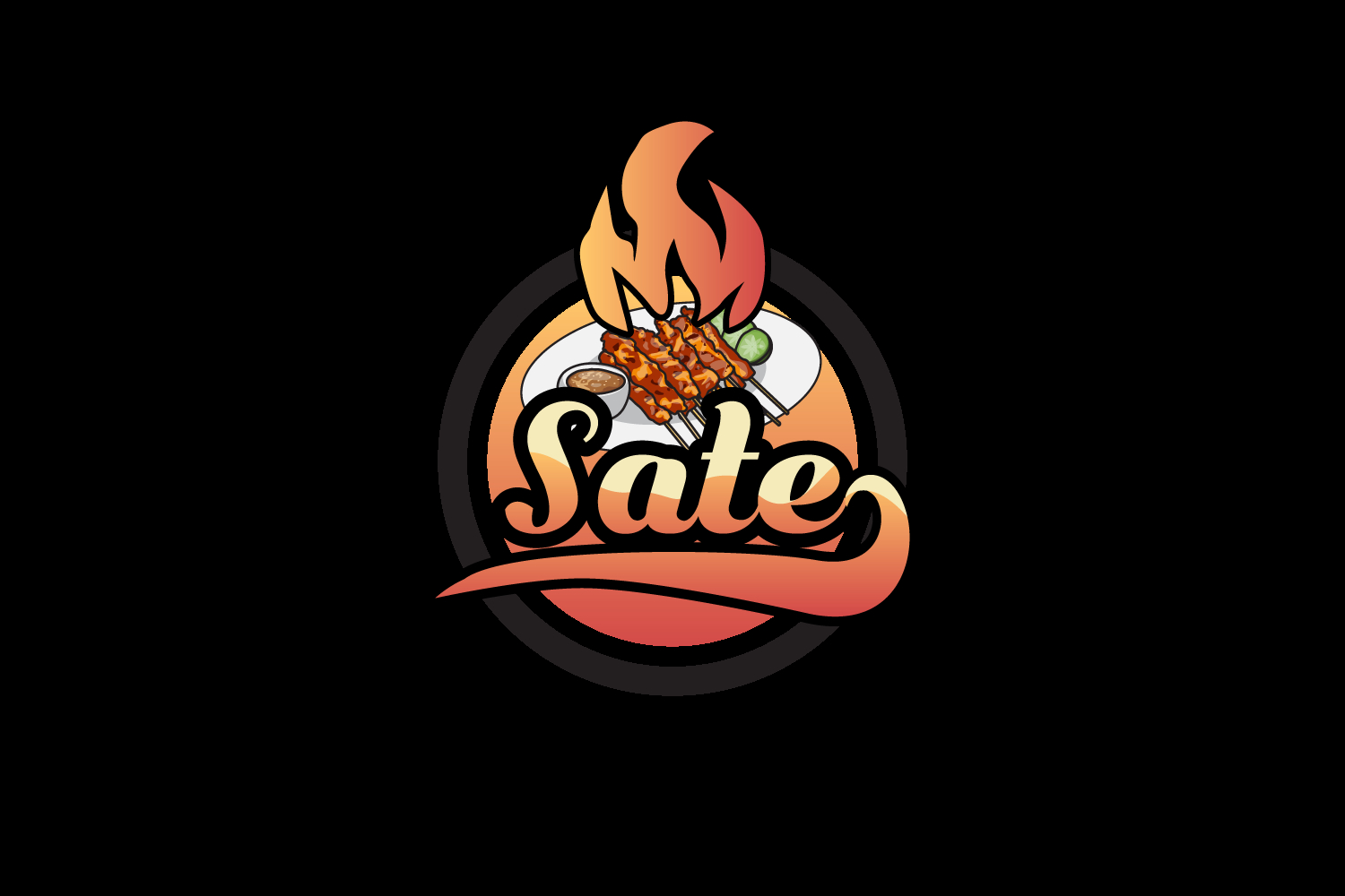 Sate indonesia food vintage logo template design, image size:1500x1000