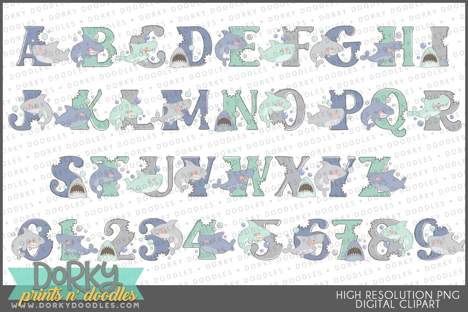 Cute Shark Alphabet Number Designs for Sublimation