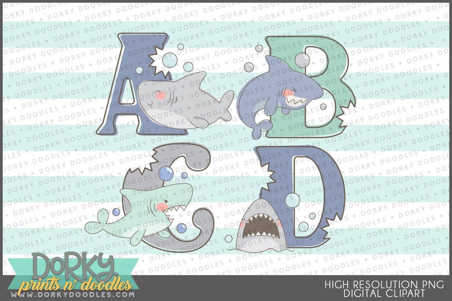 Cute Shark Alphabet Number Designs for Sublimation