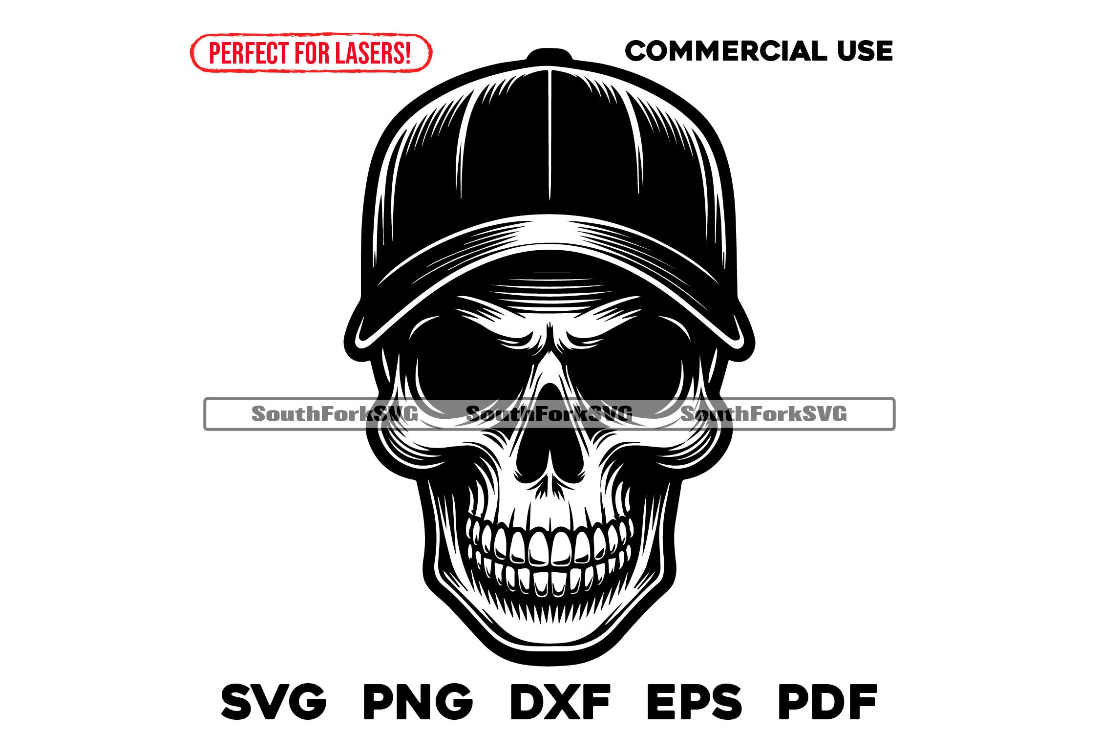 Skull Wearing Baseball Hat Design Files SVG PNG DXF EPS PDF