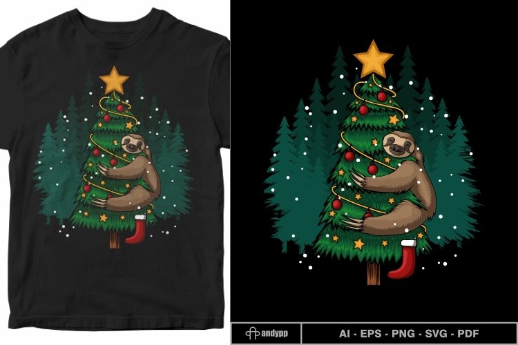 sloth hugging tree merry christmas vector illustration (1640785 ...