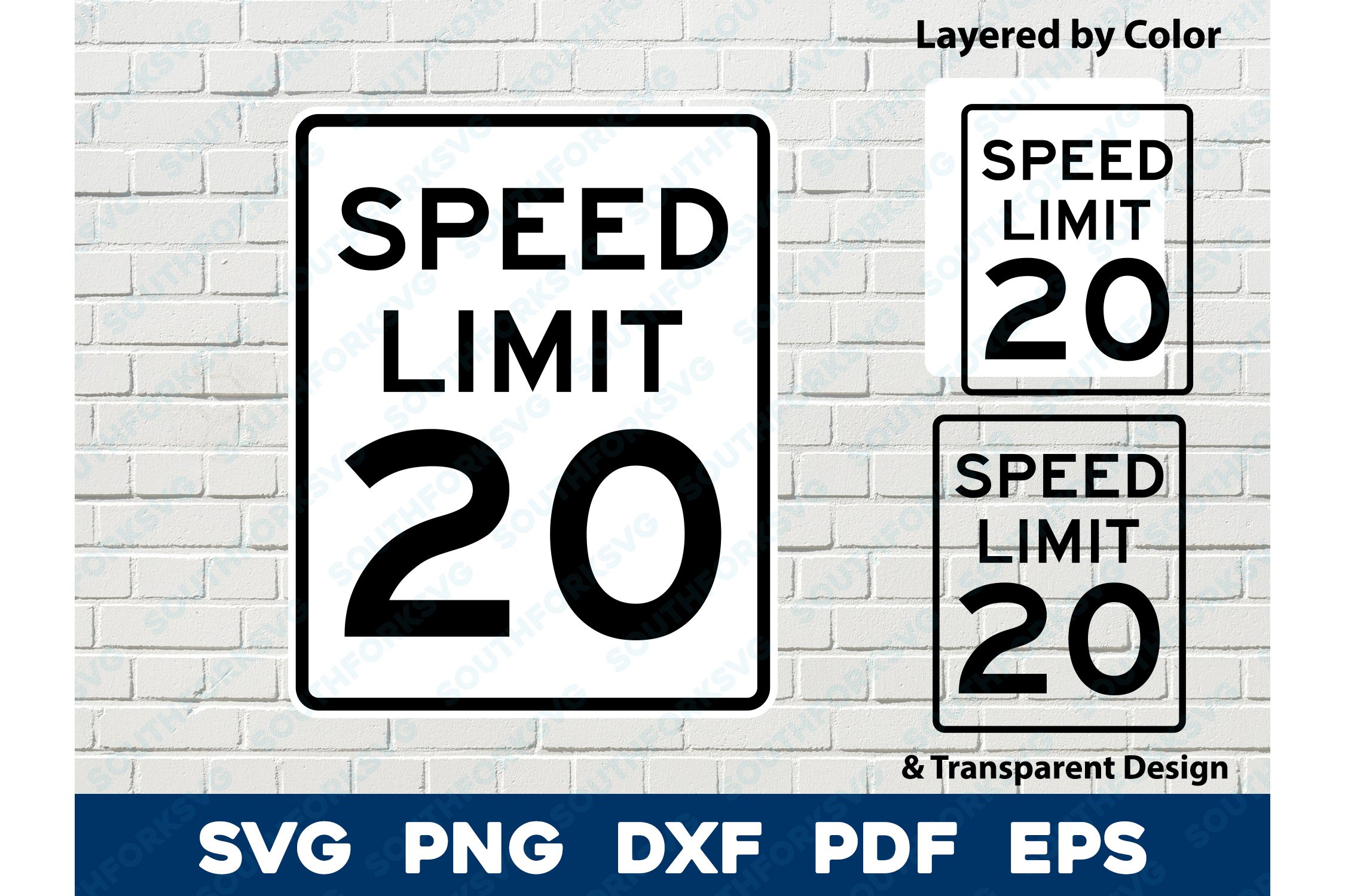 Speed Limit 20 US Road Sign Layered by Color & Outline