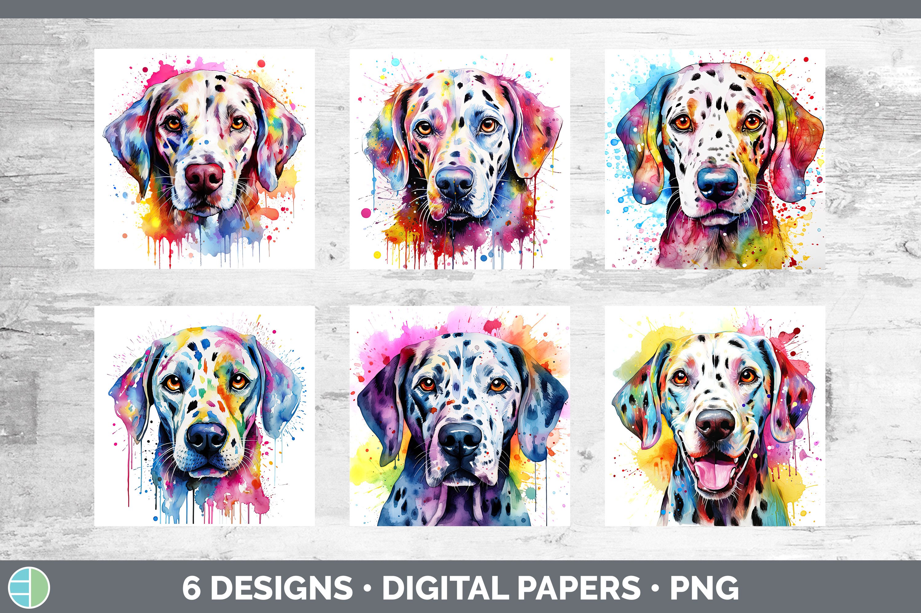 Splat Rainbow Dalmatian Dog Paper Backgrounds Digital Scra