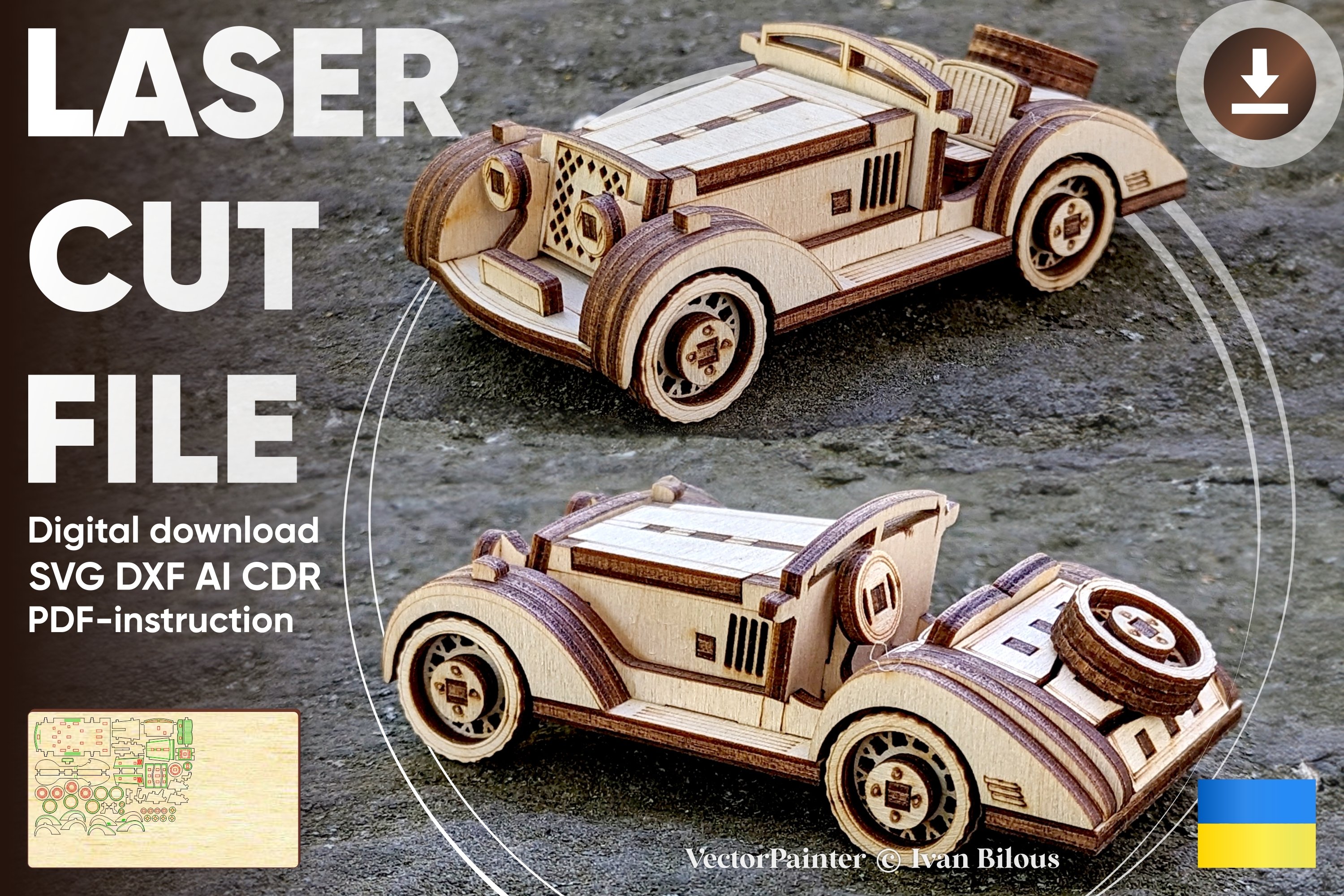 Sport Car - Laser Cut File, Digital plan of Convertible