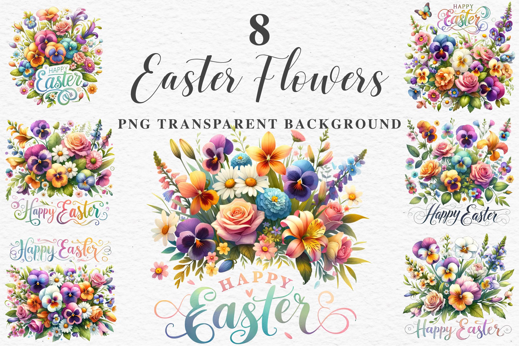 Spring Happy Easter Wild Flowers Cute PNG Clipart Quotes, image size:2000x1335