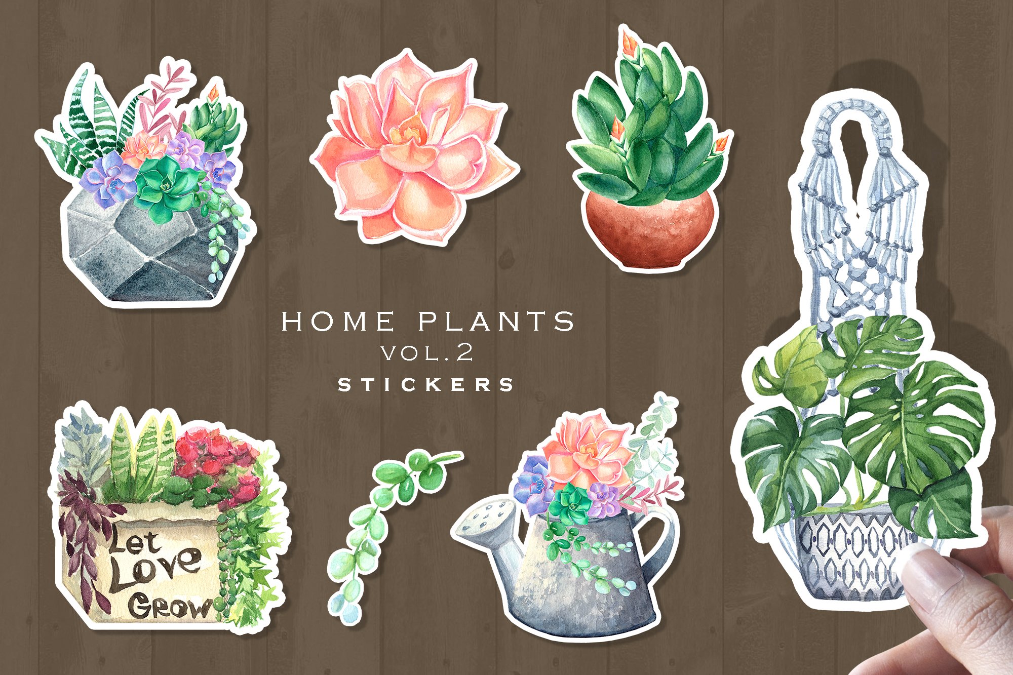 house plant sticker bundle watercolor home potted plants 1710171 stickers design bundles