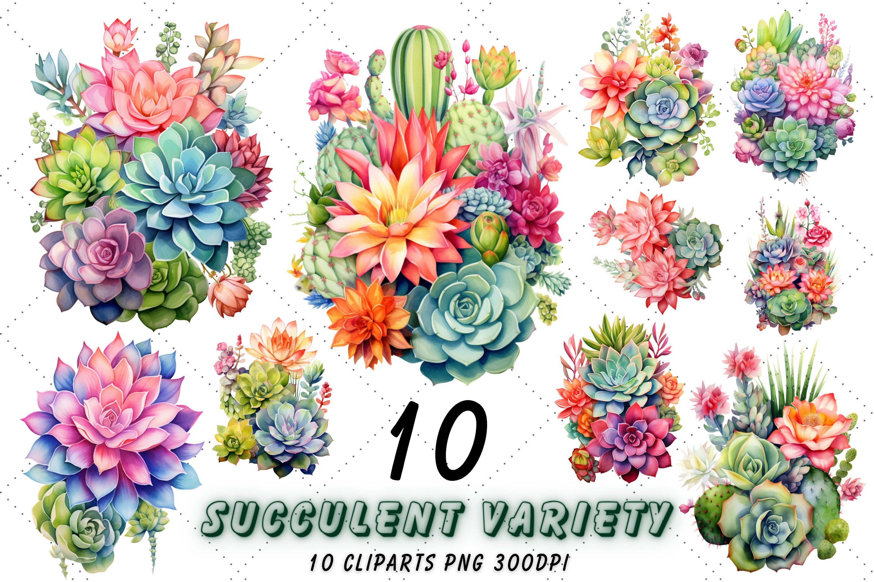Succulent Variety Clipart | Watercolor Succulent Collection