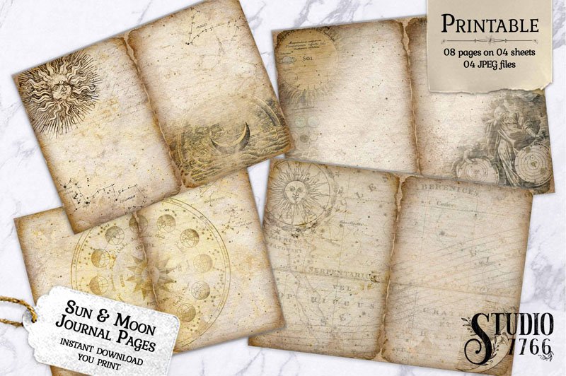 Sun & Moon Junk Journal Pages