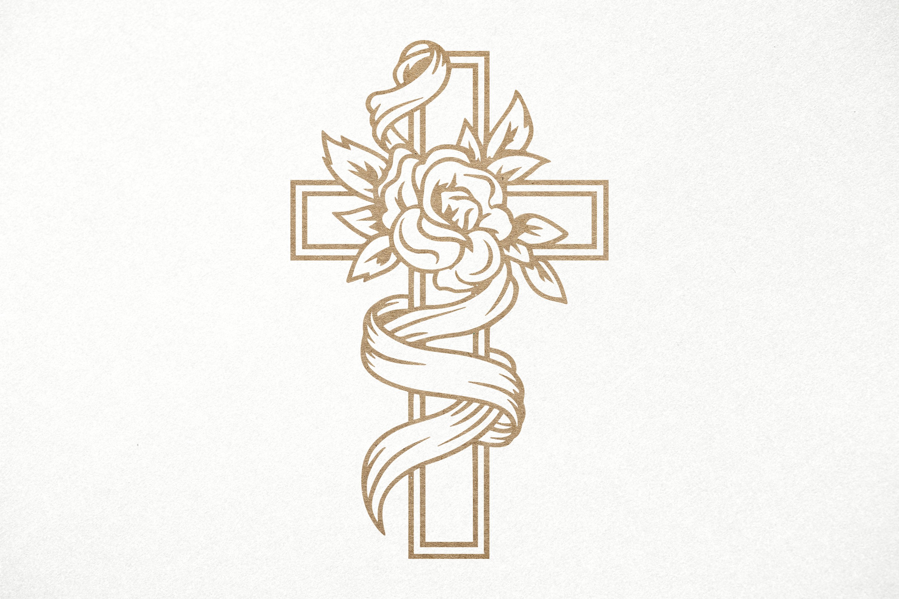 Simple Cross Drawing With Flowers