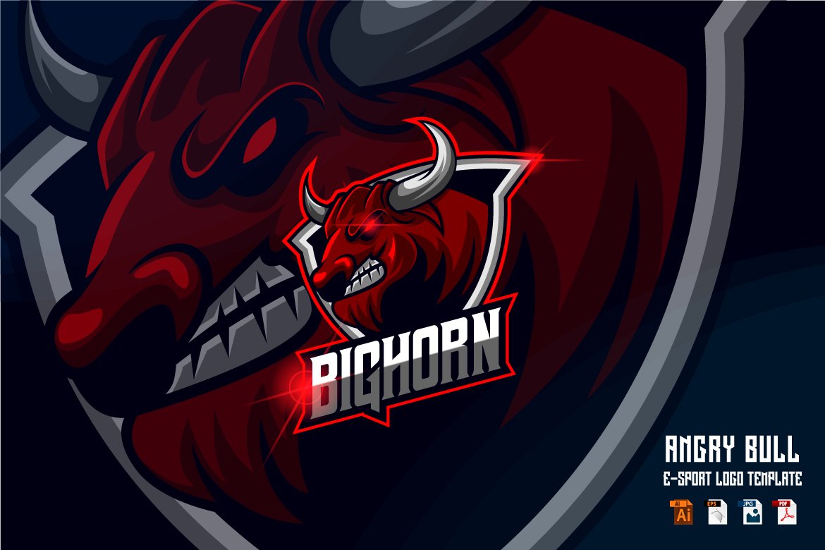 Bull Head E-sport logo design template, image size:1170x780