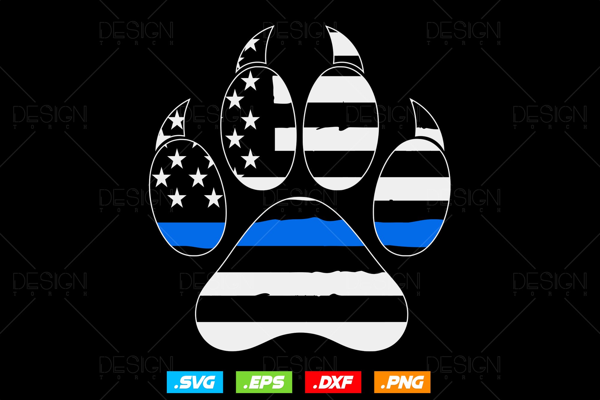 Thin Blue Line Police K9 Dog Paw Svg Png, First Responder