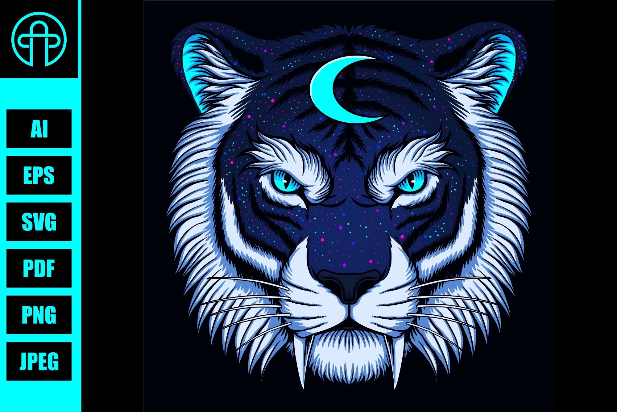 洋楽 HEATHEN AUTOGRAPH THUNDER SKULL TIGER Tiger head mystical moon vector illustration