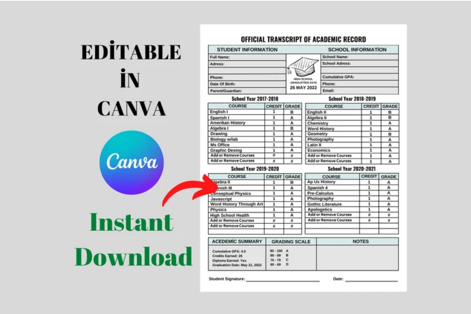 Printable Transcript Template, Homeschool Transcript printable-transcript-template-homeschool-transcript
