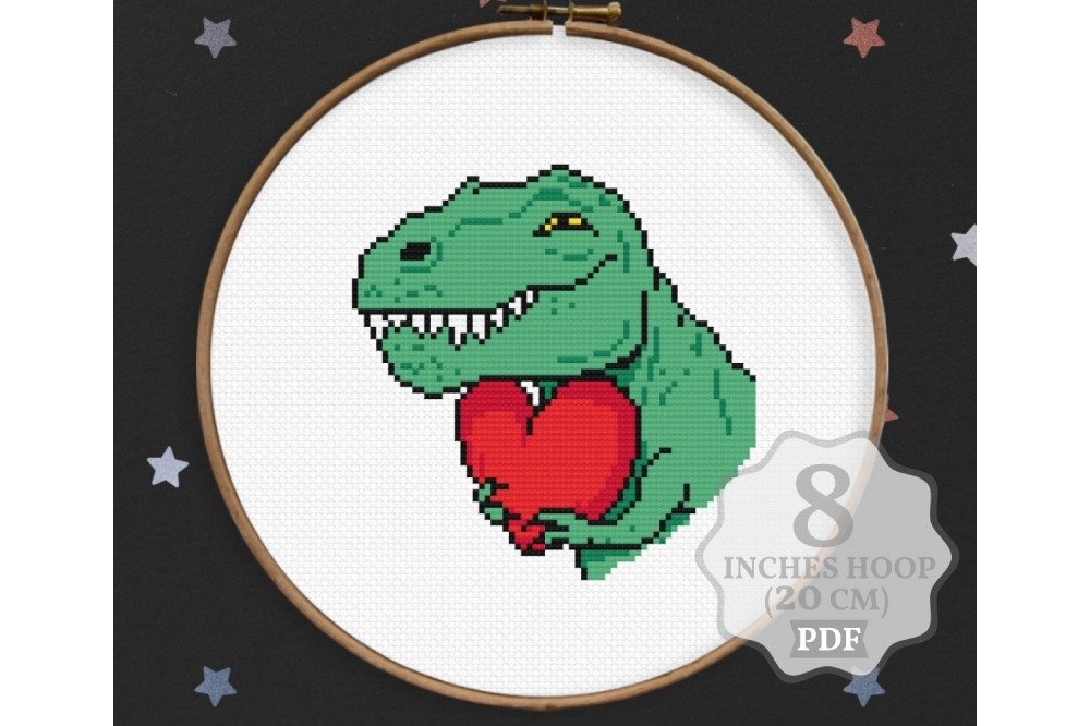 Dino's Love Cross stitch pattern, Dinosaur t-rex Valentine's dino-s-love-cross-stitch-pattern-dinosaur-t-rex-valentine-s