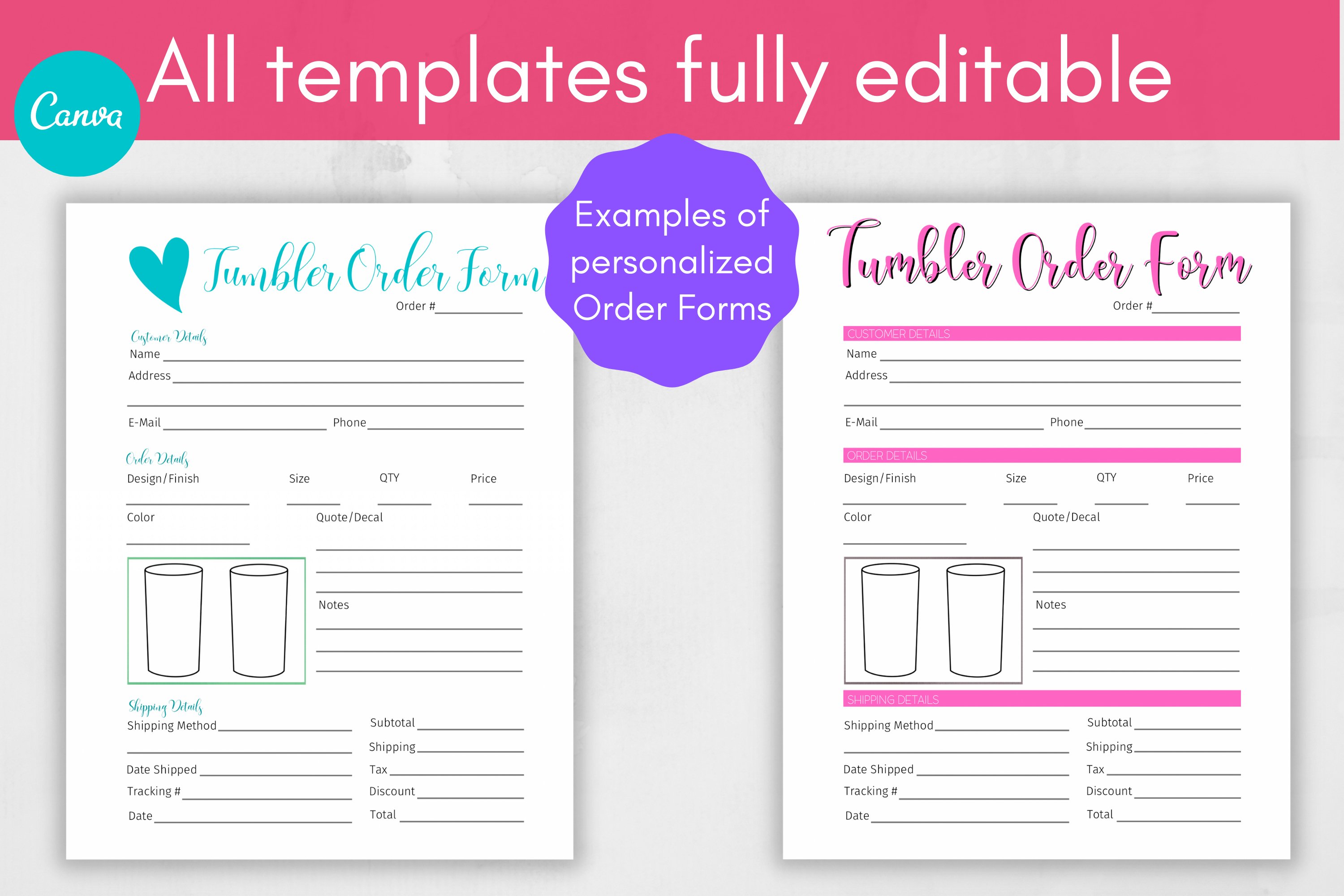 Custom Tumbler Order Form Canva Template