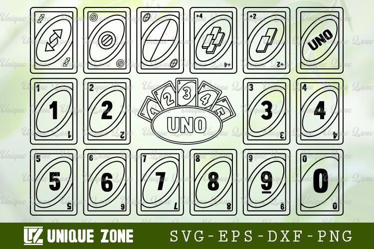 Uno Cards SVG Bundle Card Game Outline Play Card Cut File