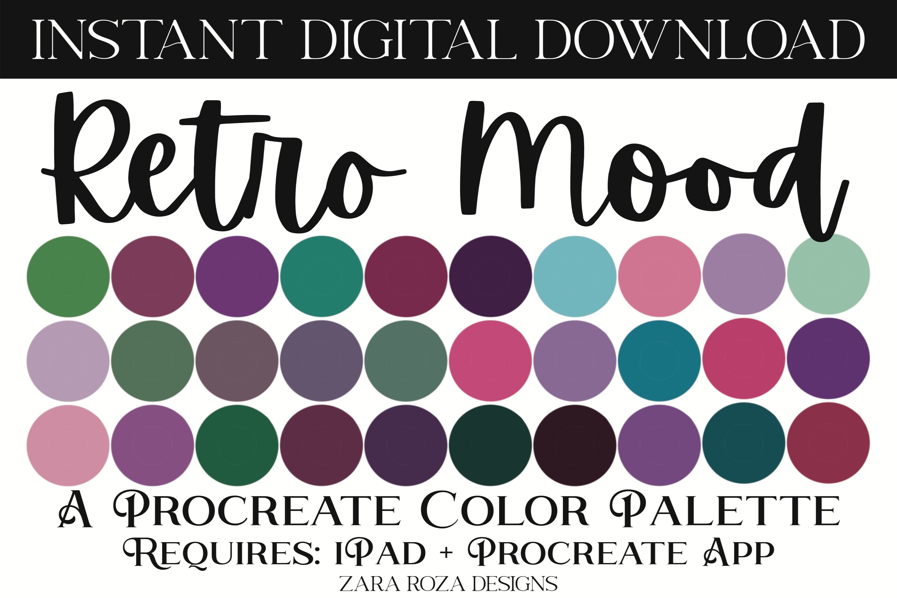 Retro Mood Procreate Color Palette 30 Swatches