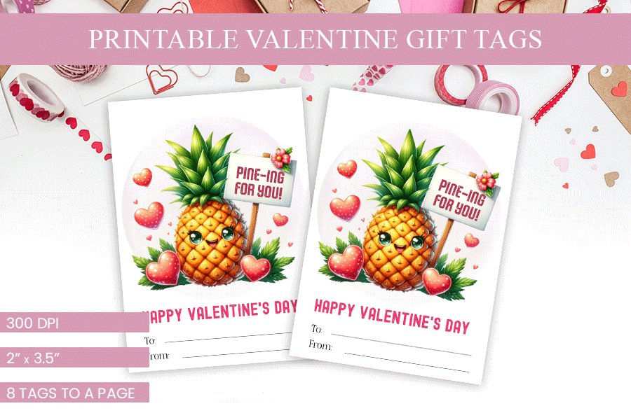Tropical Pineapple Valentine's Tags - 'Pine-ing for You' for Free Printable Pineapple Gift Tags
